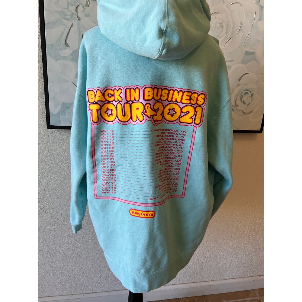 Yung Gravy Back In Business Tour 2021 Hoodie XL Aqua Blue Concert Sweatshirt - Picture 2 of 8